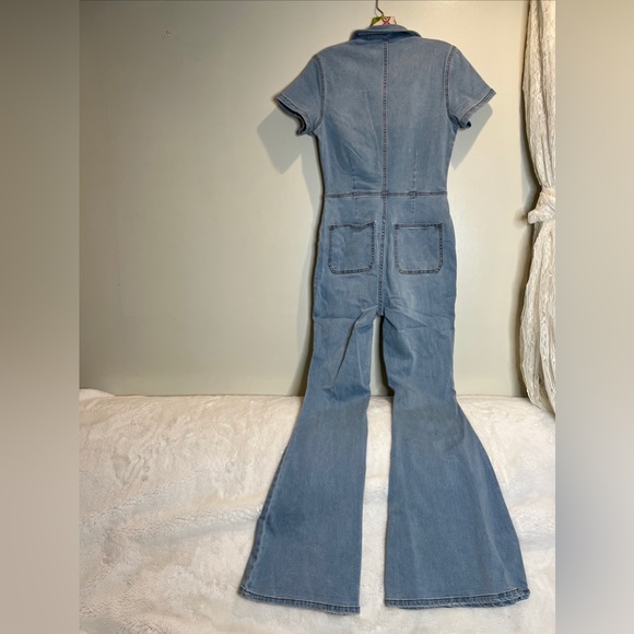 Free People Hearts Beat coverall Denim Fitted Jumpsuit in sunbath blue - Picture 9 of 9